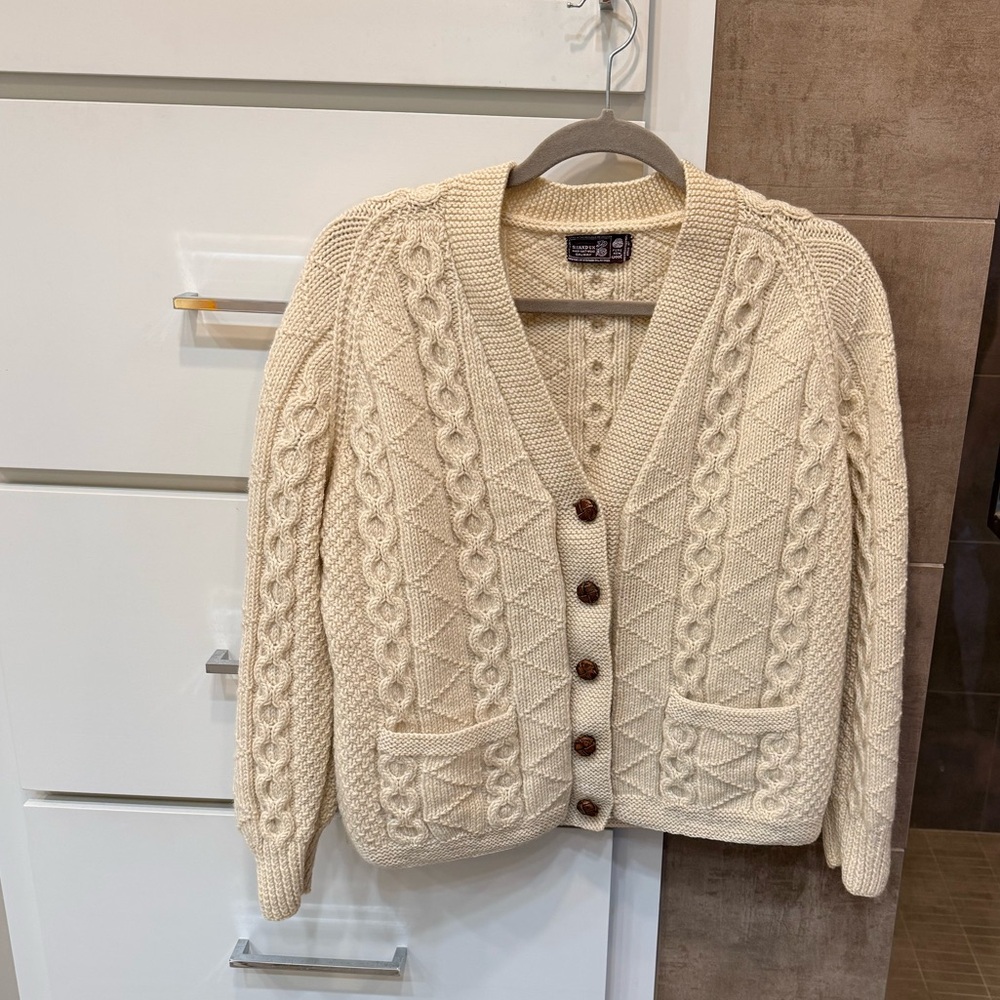 Vintage Wool Cable Knit Cream Women’s Cardigan Sweater